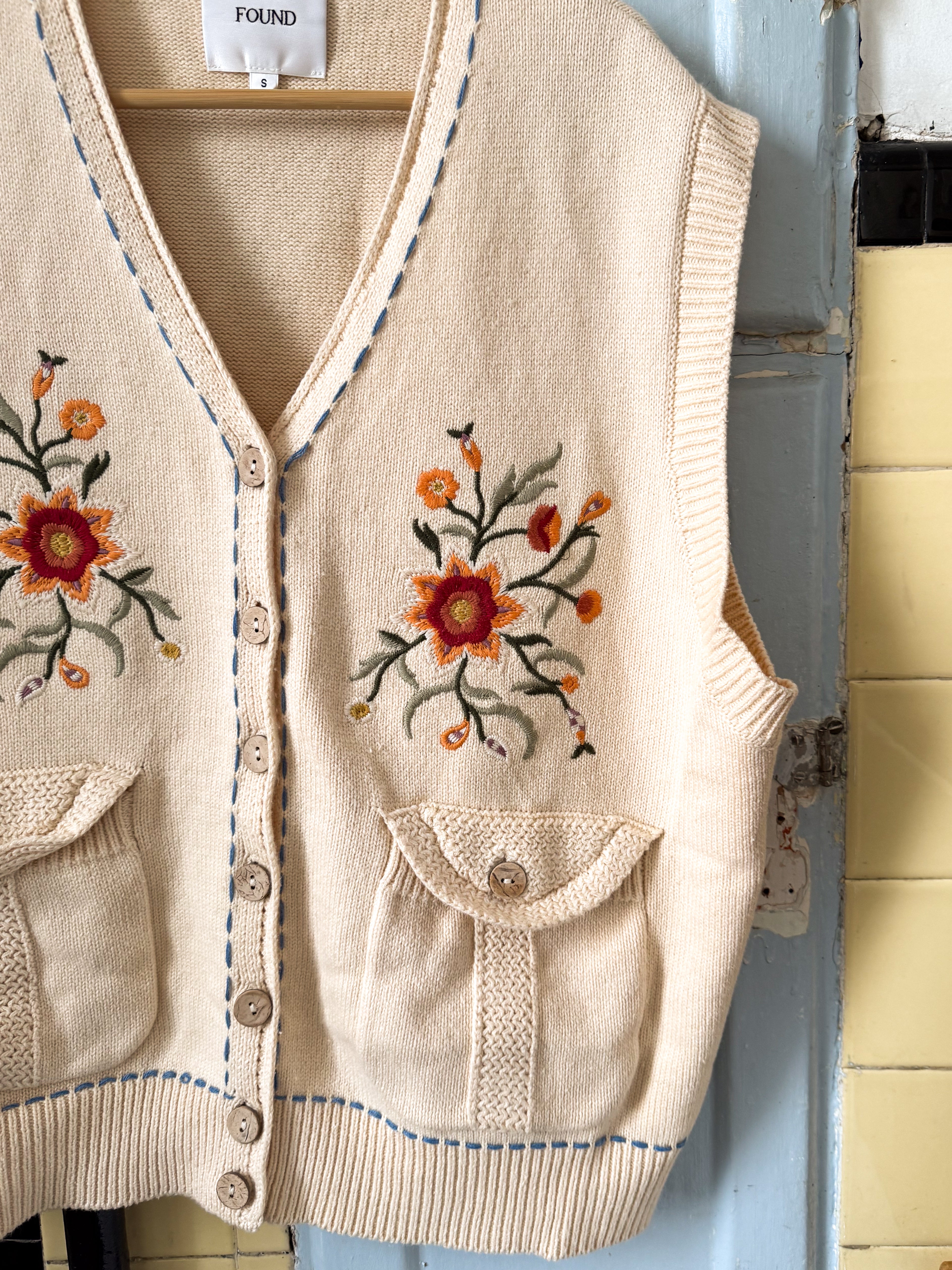 Floral Embroidered Knit Vest