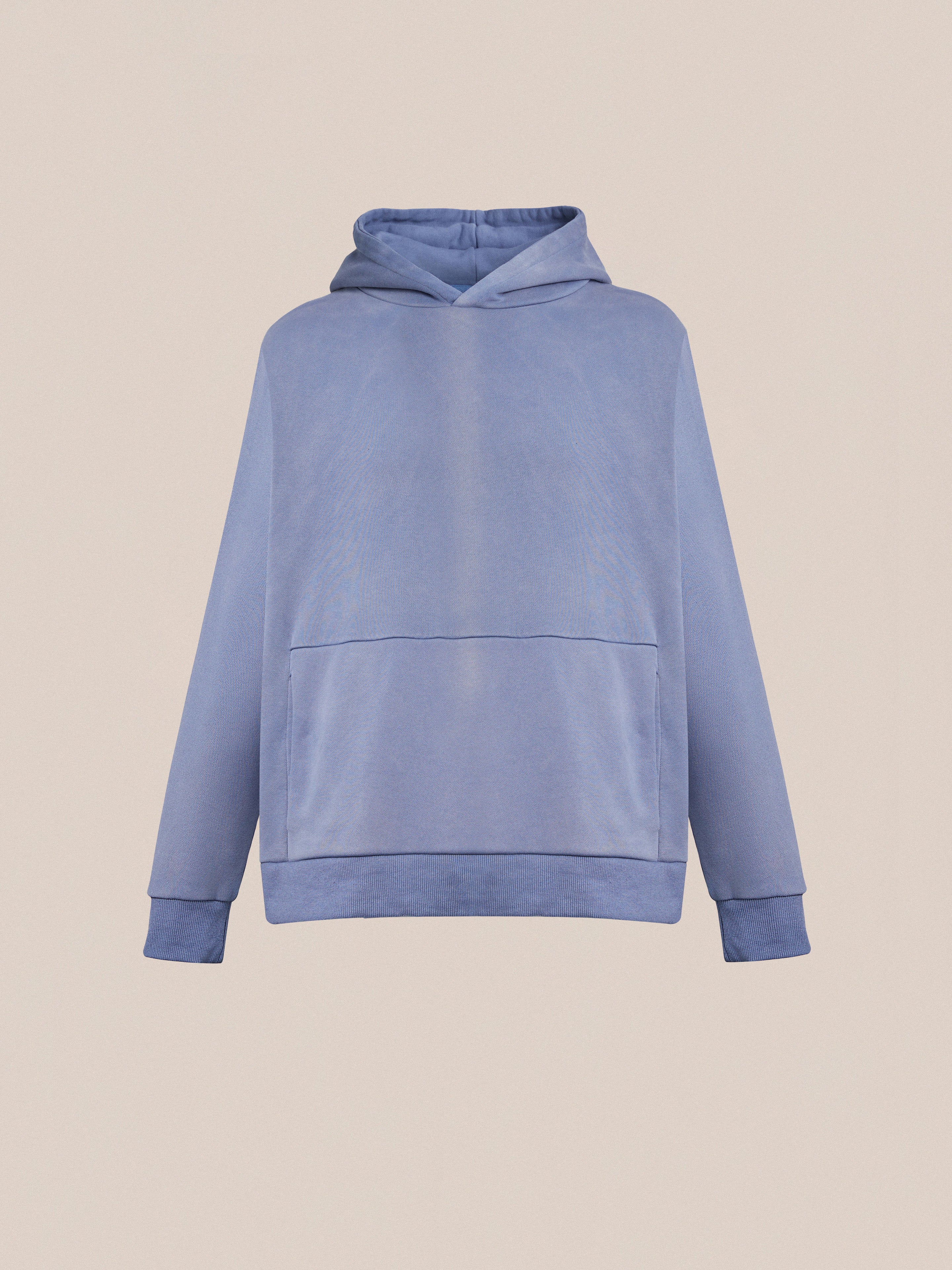 A blue enzyme-washed Found Faded Infinity Hoodie on a white background.