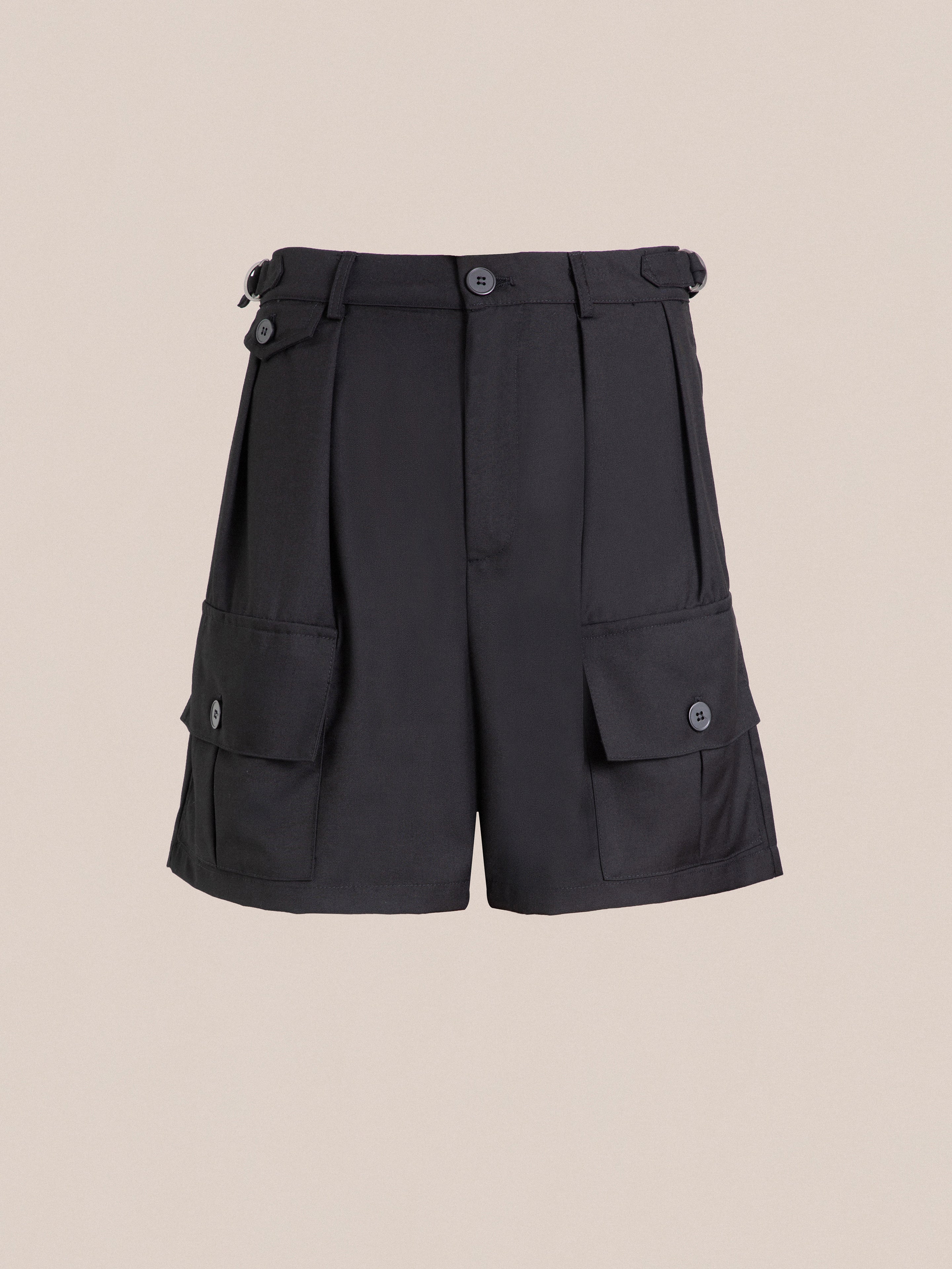 The women's black Found Pleated Pocket Cargo Shorts.